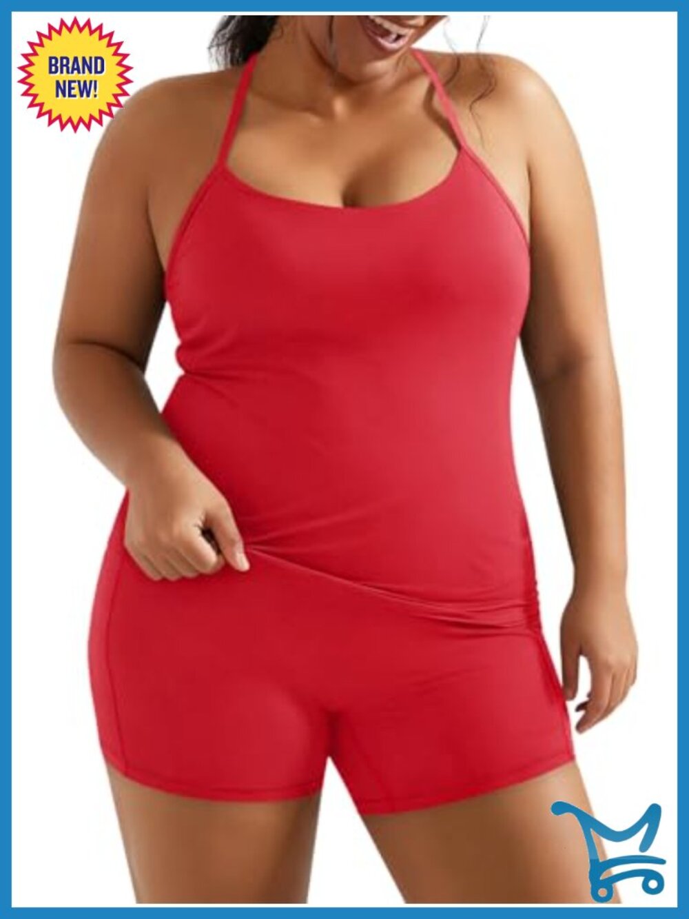 Plus Size Workout Set Halter Tank Top High Waisted Biker Shorts Polyamide